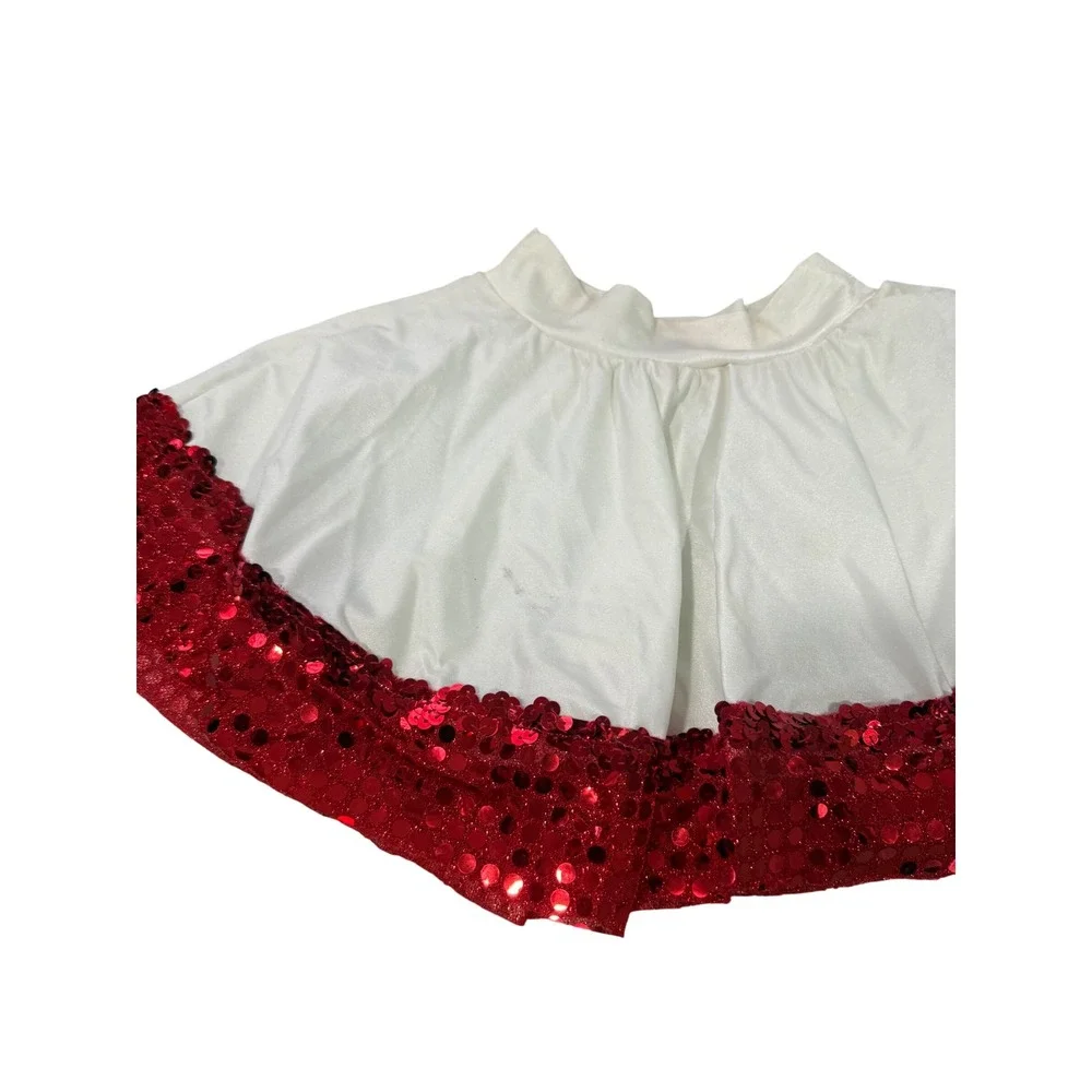 Vintage Kids Red White Sequin Dance Costume Leotard Skirt Set MC Medium Child